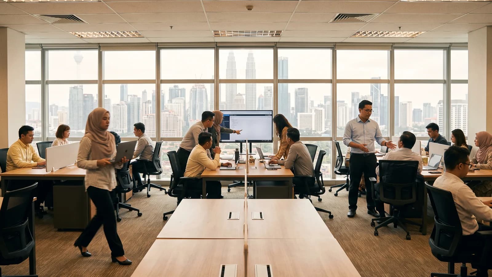 A senior executive with quiet authority in a modern boardroom in Kuala Lumpur
